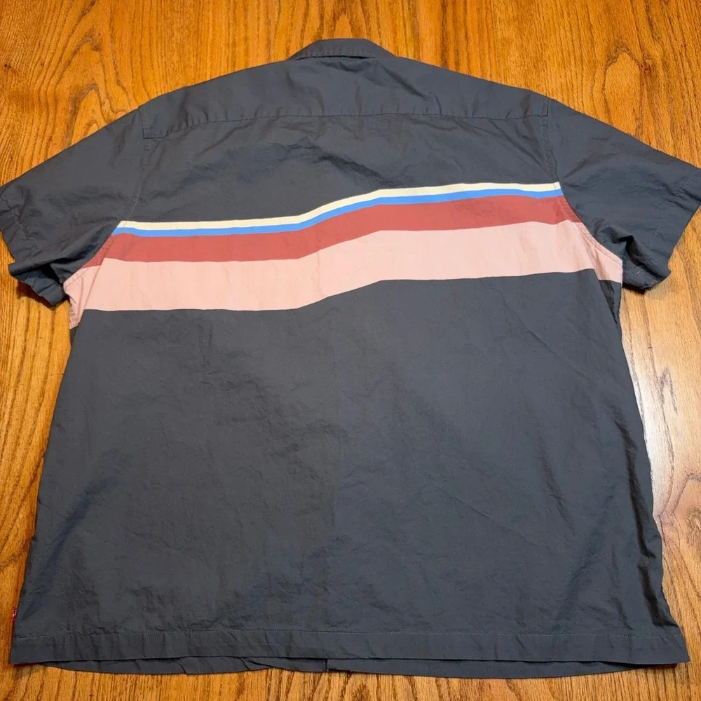 Levi's Shirt Mens XXL Grey Button Up Relaxed Short Sleeve Striped Cotton Retro